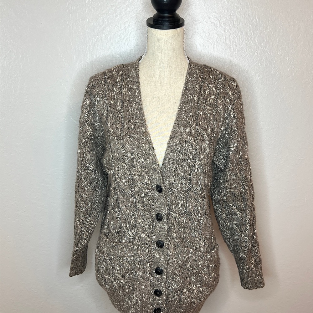 Vintage Liz Claiborne Brown Knit Grandpa Cardigan Sweater  M